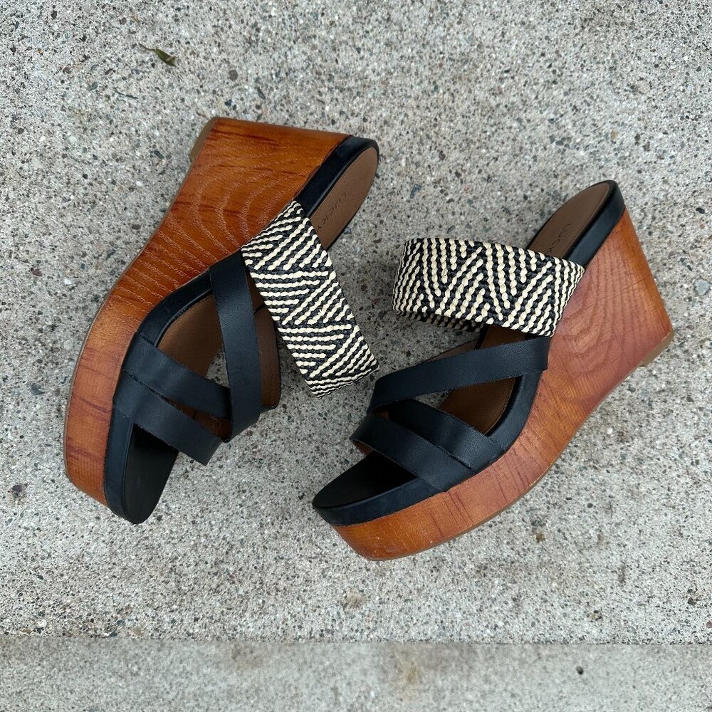 Lucky Brand Wood Wedges Black and Tan Size 7